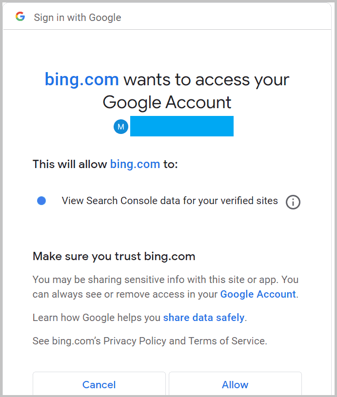 Bing sign in through google