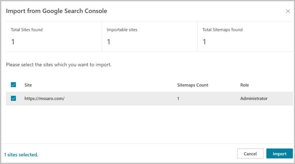 import from google search console