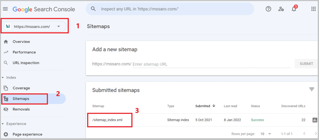 location of XML sitemap file in Google search console