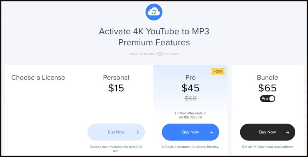 4K YouTube to MP3 Converter tool Pricing