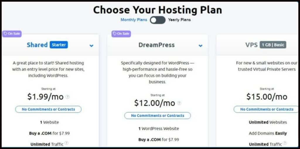 Dreamhosting pricing list.