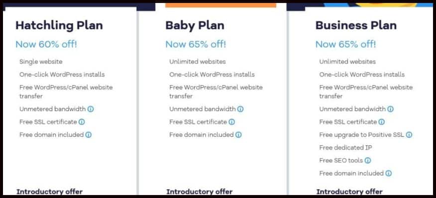 HostGator pricing list.