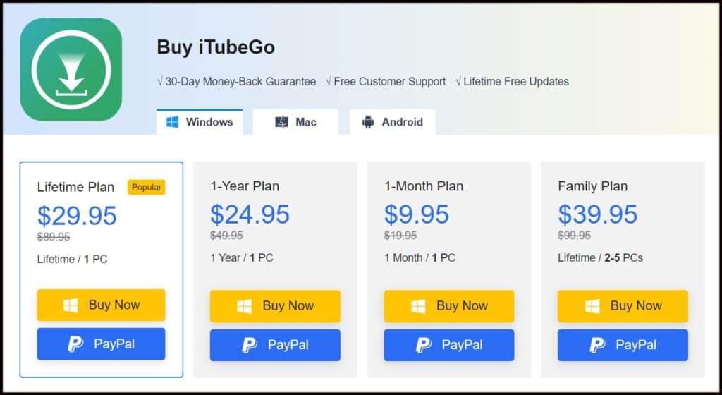 iTubeGo Pricing