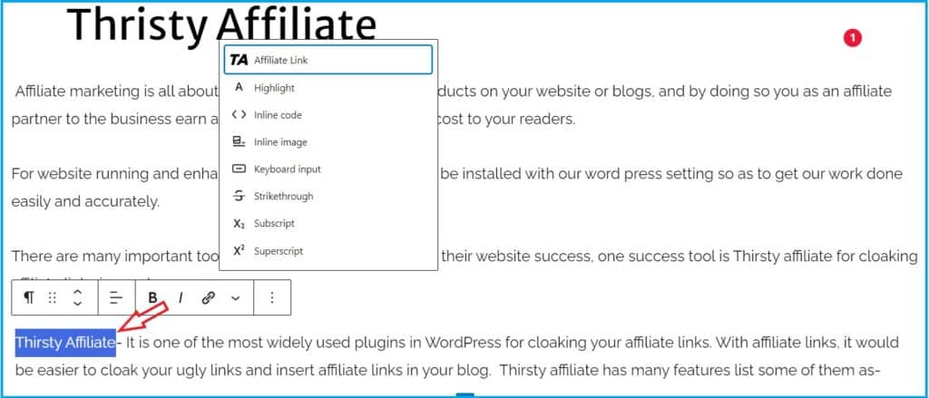 Link Cloaking-Thirsty Affiliate in Blog