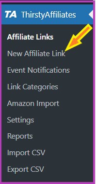 New Affiliate Link in Thirsty Affiliates