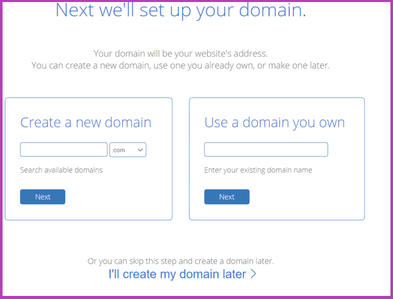 Bluehost-domain-setup-page
