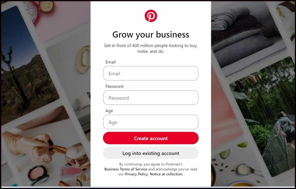 Pinterest login page.