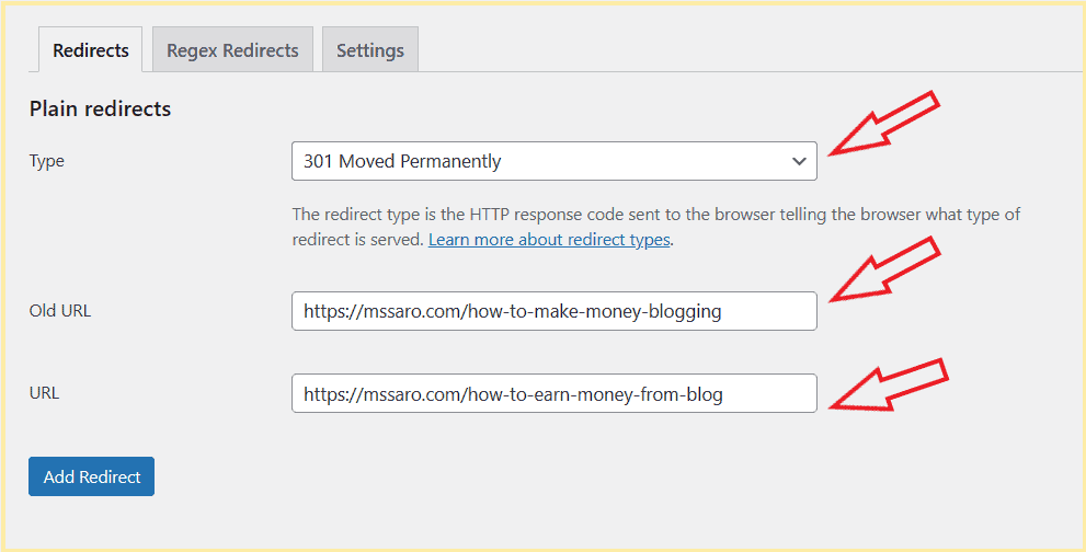 Yoast-301-redirect-adding