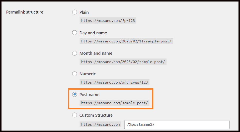 Permalink - WordPress Setting for Permalink Structure Post name