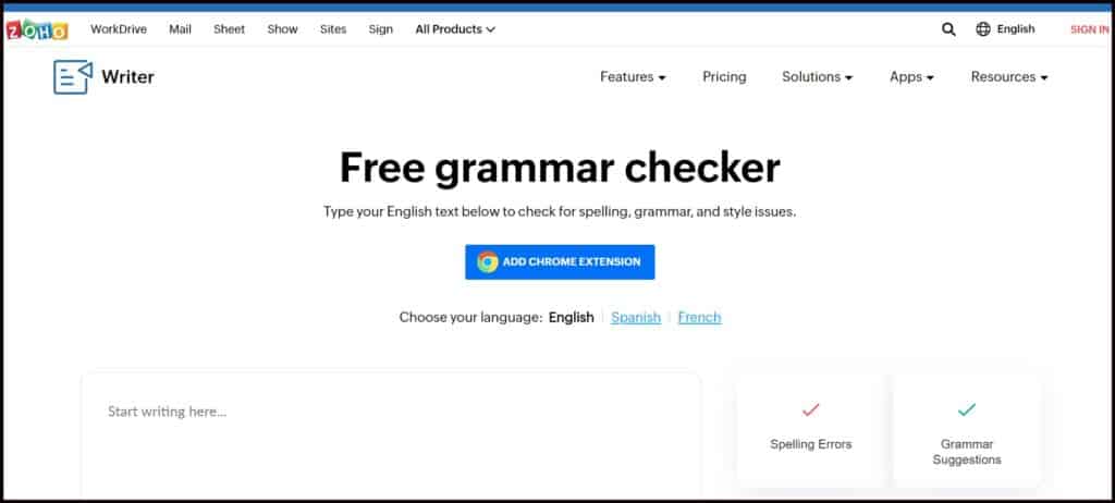 Zoho writer- Best Free Online Proofreading Tools to Write Flawless Content