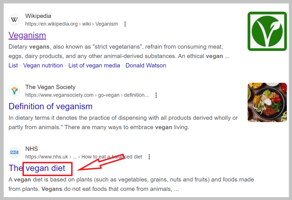 Google-vegan keyword search
