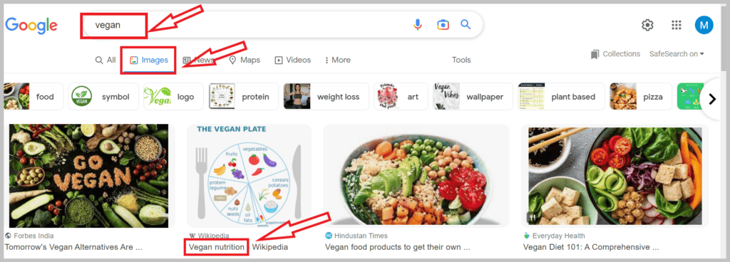 Google vegan search on image