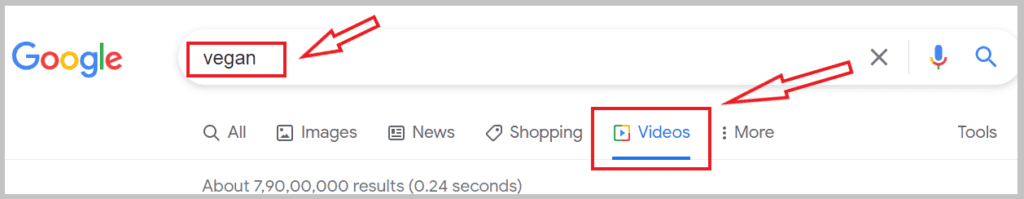 Google vegan video search 1