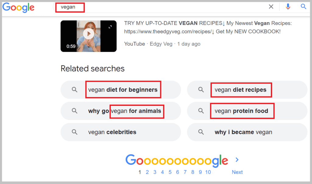 Google-vegan-video search -4