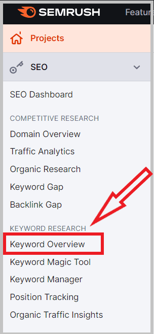 Semrush Keyword Overview tool