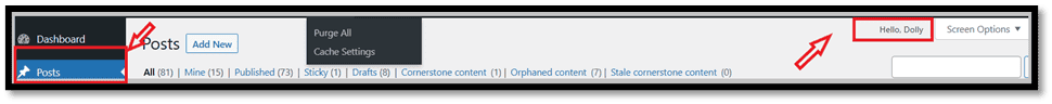 Hello Dolly on WordPress dashboard