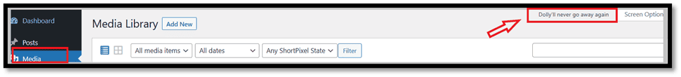 Hello Dolly in WordPress after clicking on Media