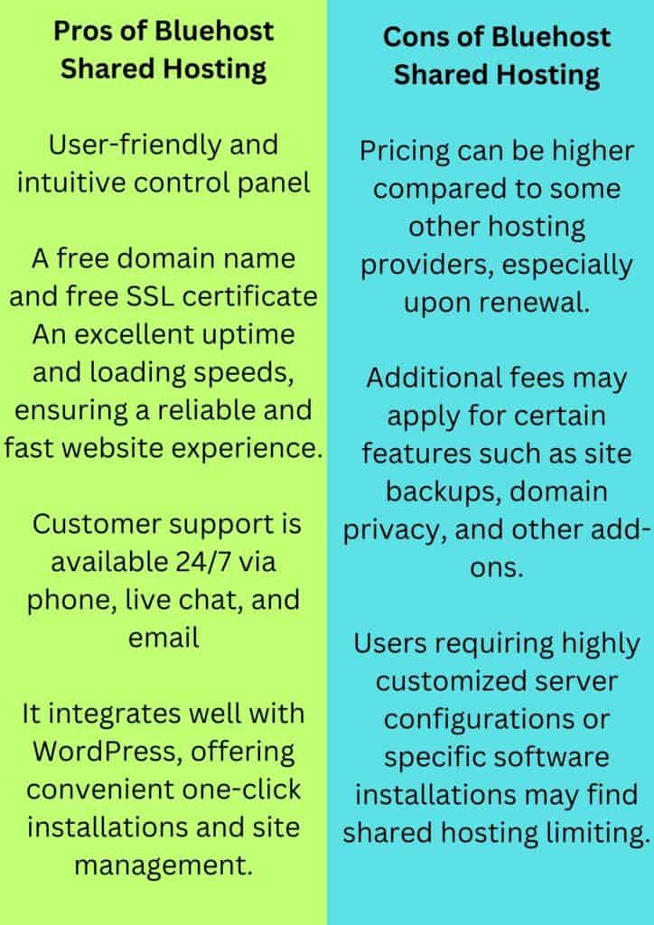 Pros and Cons of Bluehost Shared Hosting Plan